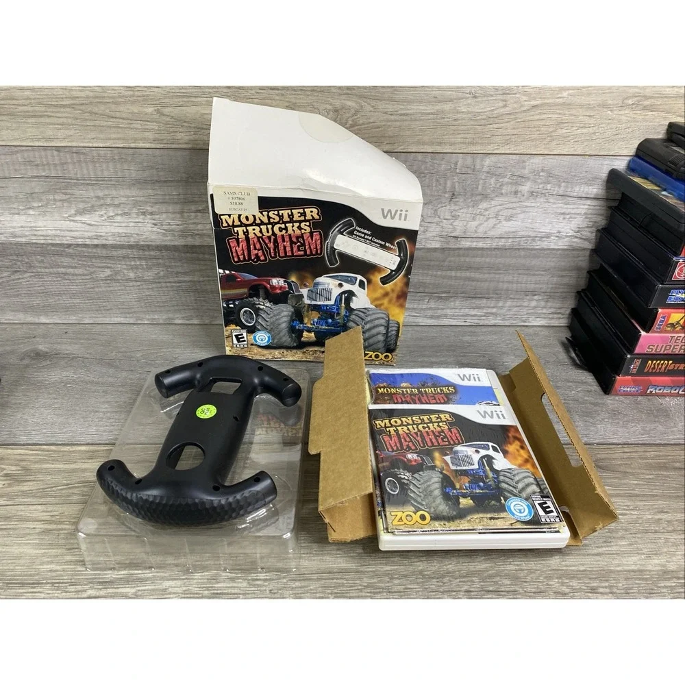 MONSTER TRUCKS MAYHEM (Nintendo Wii, 2009) Complete w/ Manual & Steering‎ Wheel